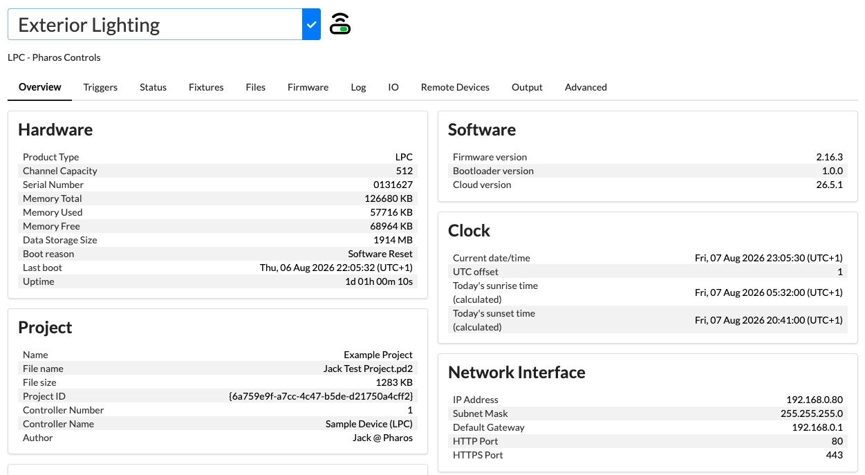 The device interface, showing the editable name