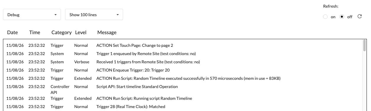 The device Log tab