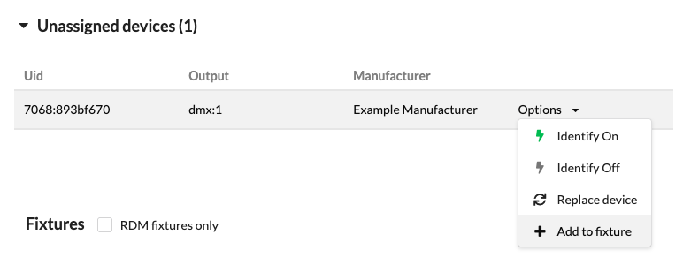 The Unassigned devices panel with add device selected
