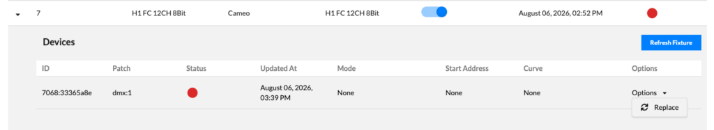 Replace in an offline device's Options menu