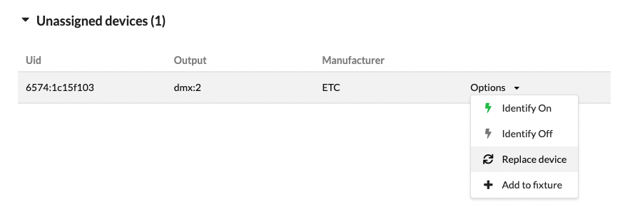 Replace device in the Unassigned devices Options menu