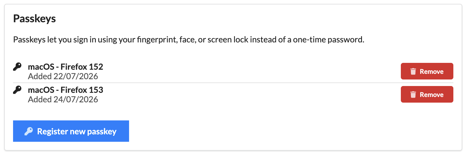 Passkey management