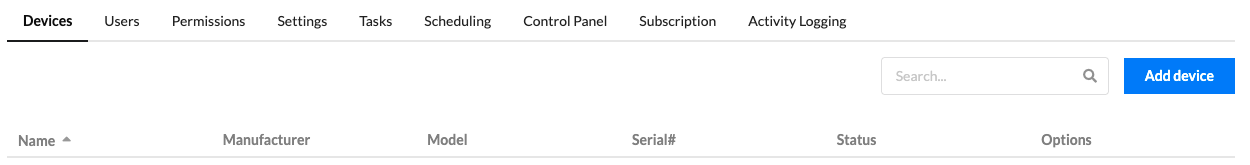 The Devices tab with the Add device button on the right