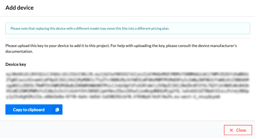 The generated device key, ready to copy