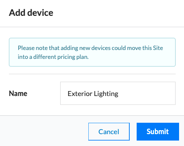The Add device dialog with the name field