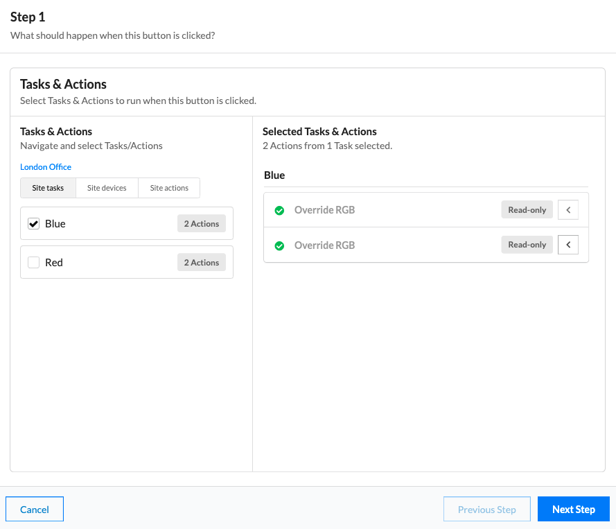 Choosing tasks or actions for a button