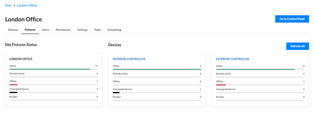 The Fixtures tab for the site