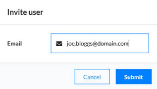 The Invite User dialog with the email address field