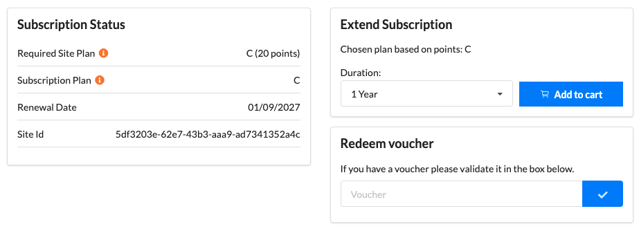 The Subscription tab