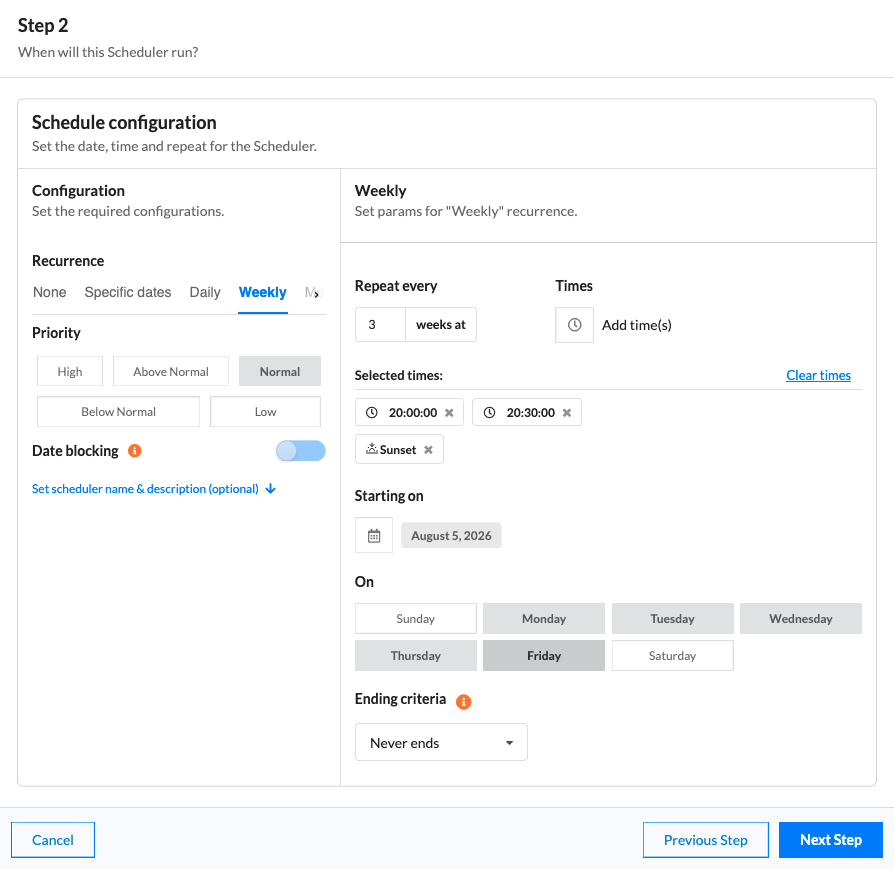 Step 2 of the task scheduler wizard